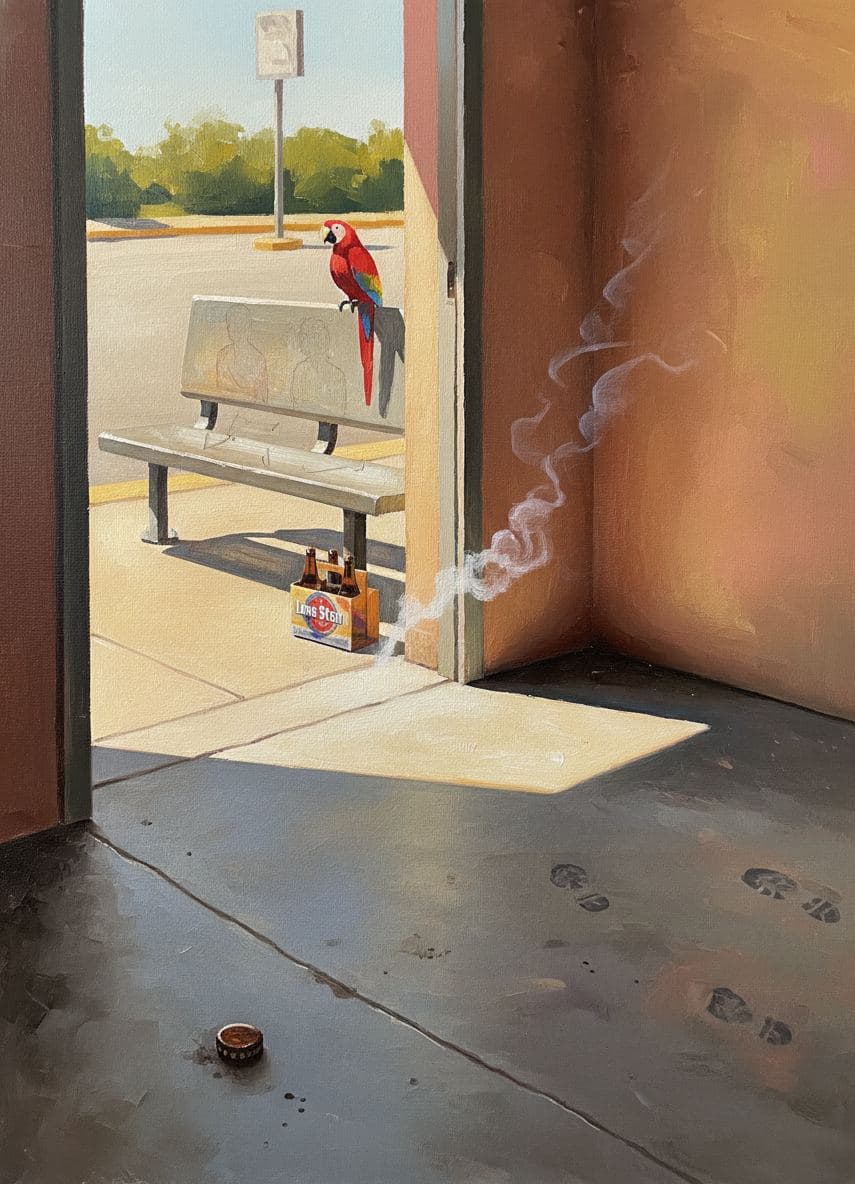Bus Stop with a Red Bird — Viktor Eklund · MODULAR one-of-a-kind original