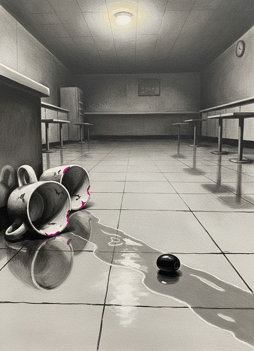 Cafe Floor with a Rolling Olive — Irmela Bechmann · MODULAR one-of-a-kind original
