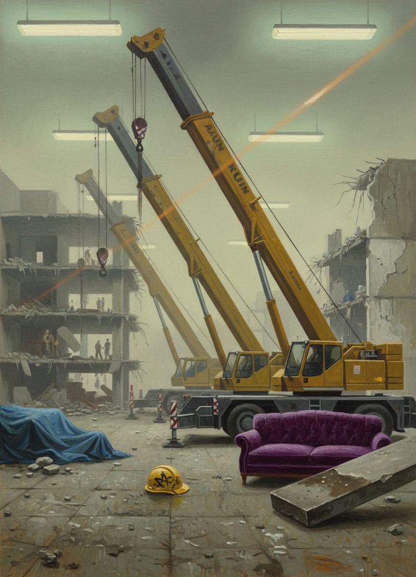 Cranes Over the Demolition — Saskia Vandenberg · MODULAR one-of-a-kind original