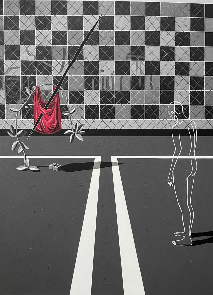 Half-Court with a Limp Crimson — Saskia Vandenberg · MODULAR one-of-a-kind original