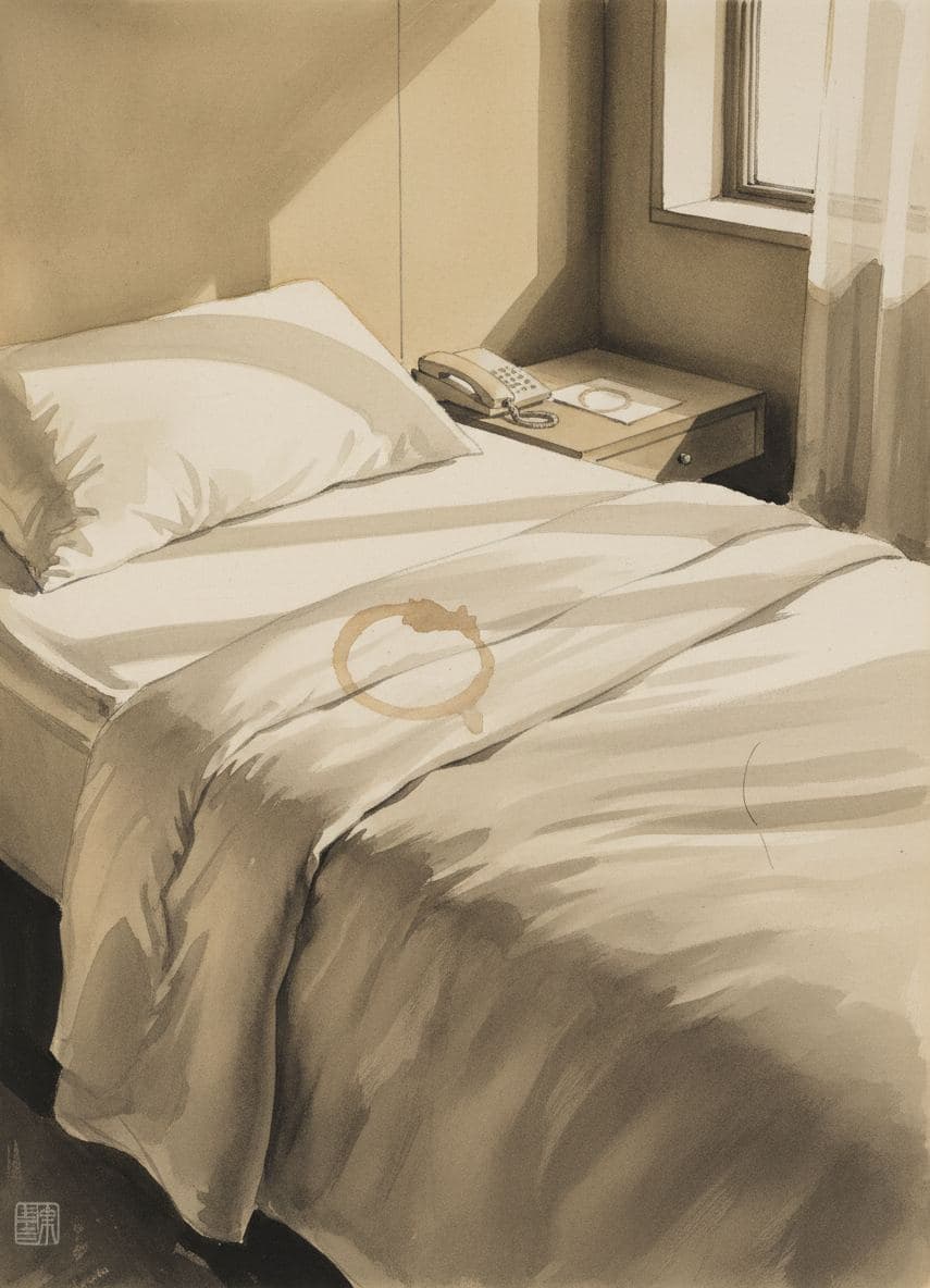 Hotel Room with Coffee Stain — Wenfeng Lu · MODULAR one-of-a-kind original