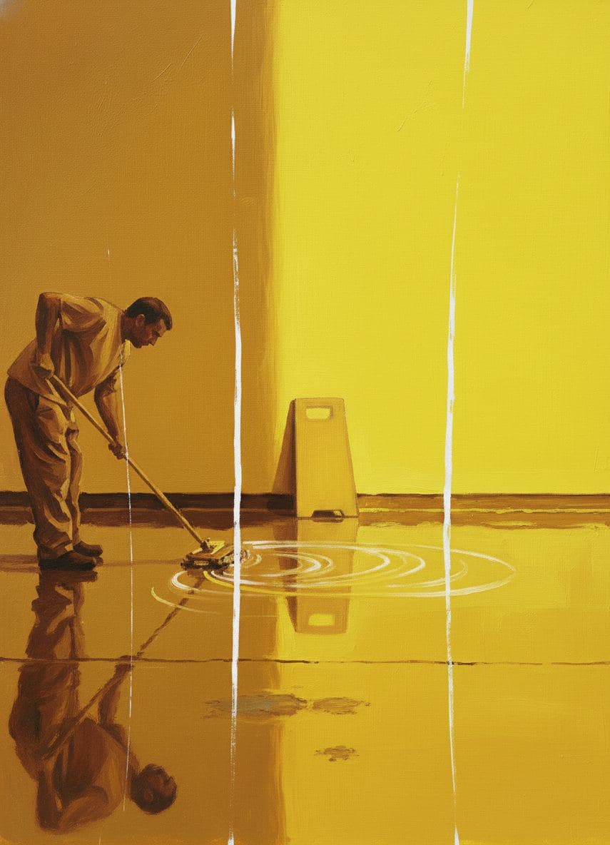 Maintenance Worker Mops the Pool — Saskia Vandenberg · MODULAR one-of-a-kind original