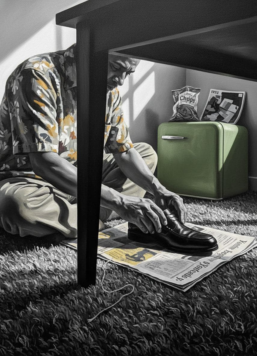 Man Polishes His Loafers — Stefan Tannhäuser · MODULAR one-of-a-kind original