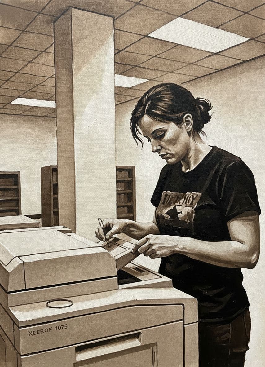 Maria Debugging the Copier — Viktor Eklund · MODULAR one-of-a-kind original