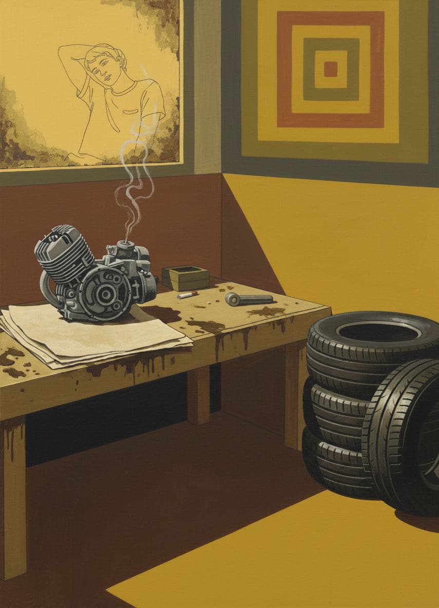 Mechanic Antonio Finishing the Crossword — Saskia Vandenberg · MODULAR one-of-a-kind original