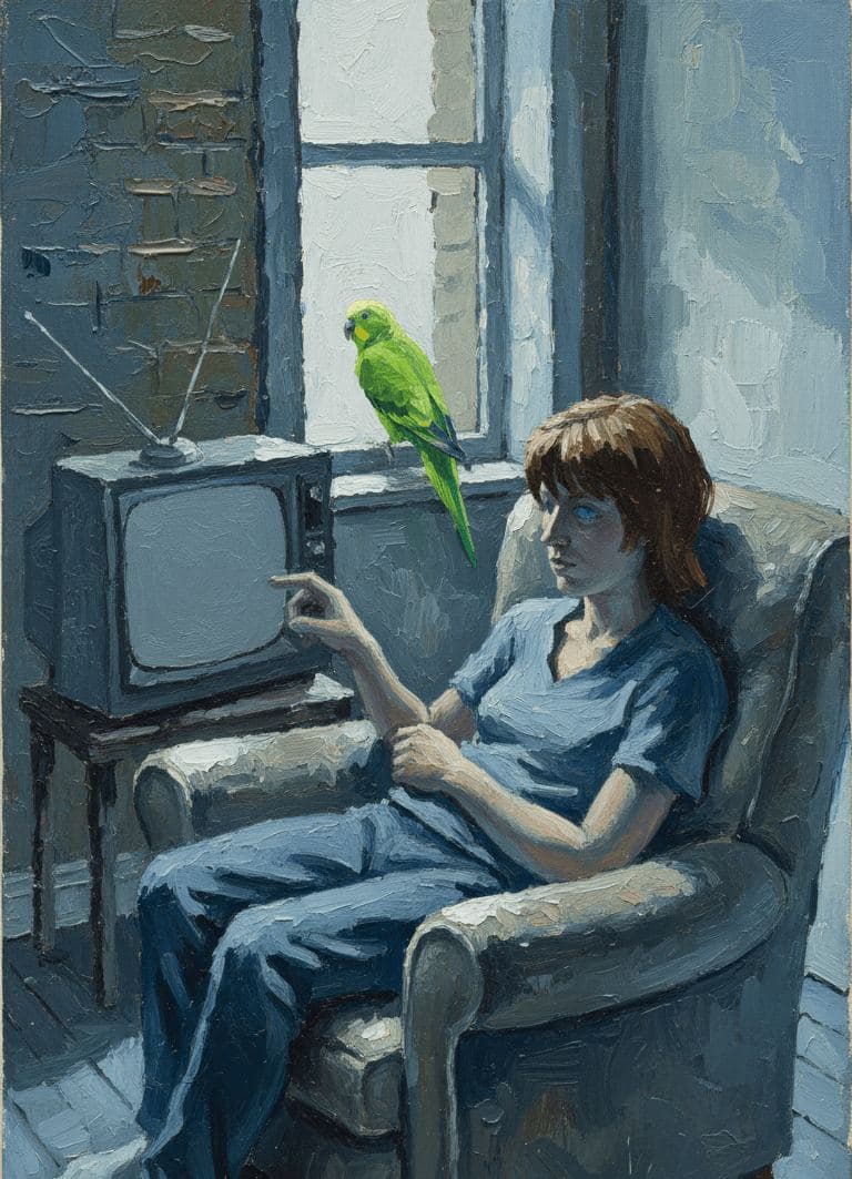 Parakeet and the Television — Matteo Iannelli · MODULAR one-of-a-kind original
