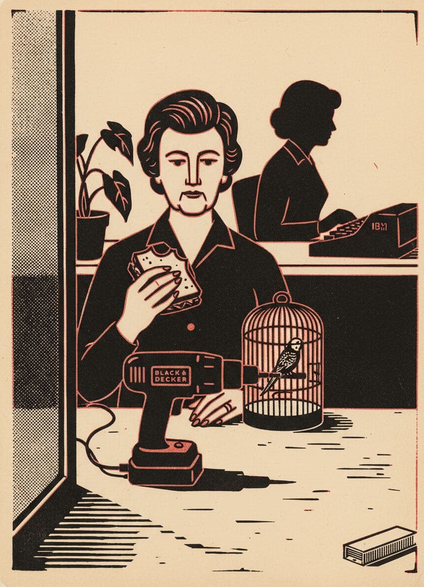 Parakeet Cheers for Friday — Hilda Prosser · MODULAR one-of-a-kind original