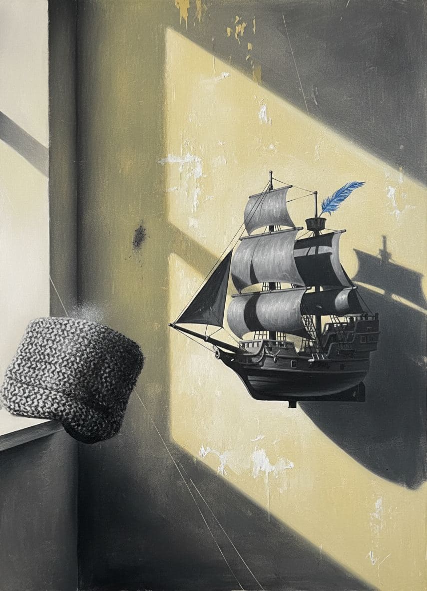Pirate Ship on Yellow Wall — Viktor Eklund · MODULAR one-of-a-kind original