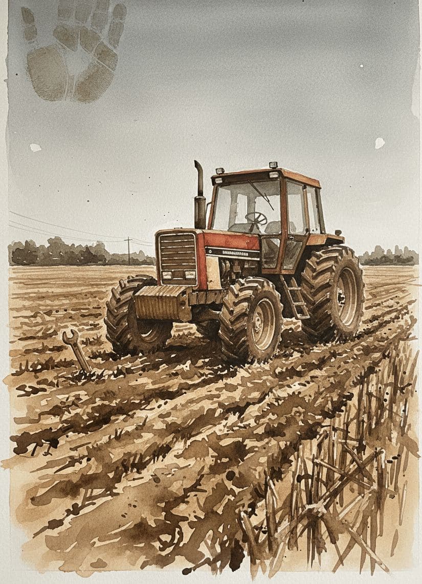 Red Tractor in Wet Earth — Matteo Iannelli · MODULAR one-of-a-kind original