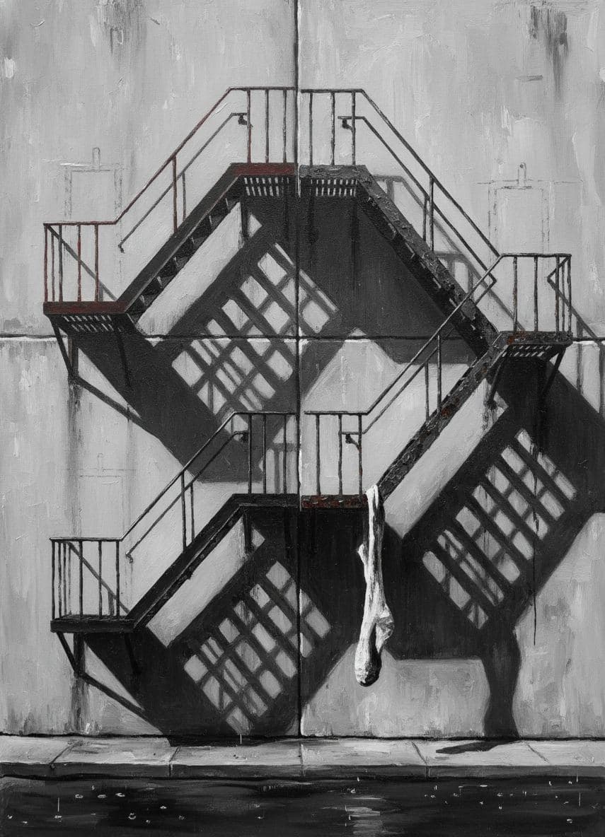 Rusty Fire Escape with Sock — Saskia Vandenberg · MODULAR one-of-a-kind original