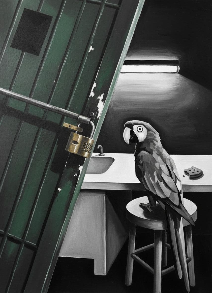 Scarlet Macaw in the Kitchenette — Viktor Eklund · MODULAR one-of-a-kind original