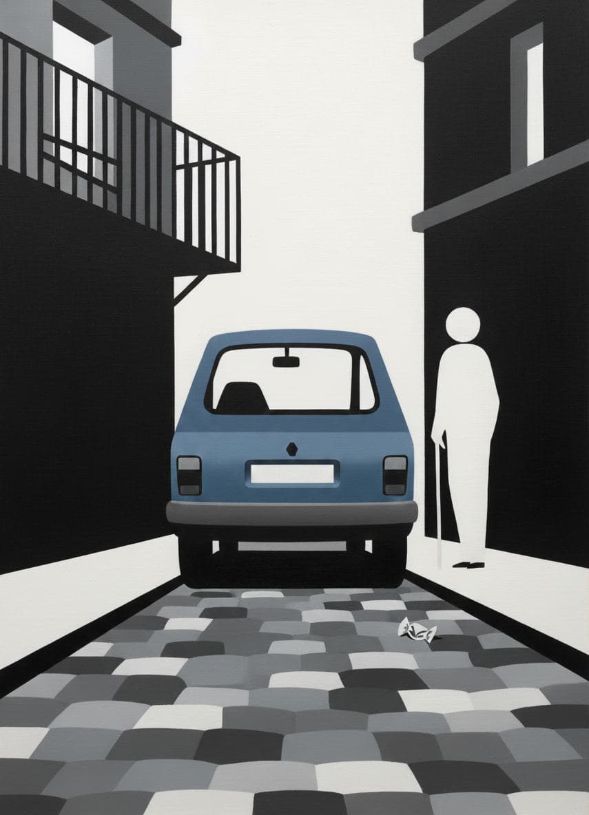 The Blue Car's Tight Squeeze — Saskia Vandenberg · MODULAR one-of-a-kind original