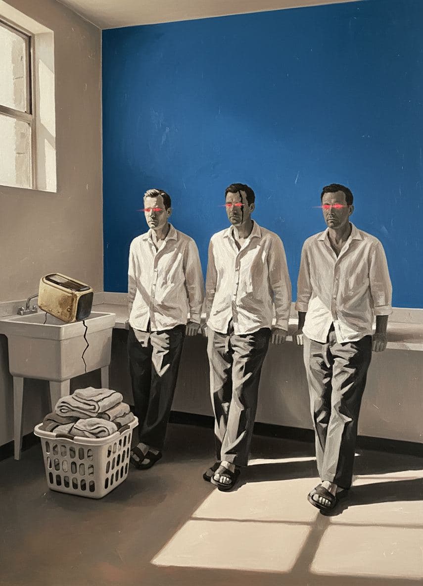 The Men Contemplating the Basket — Saskia Vandenberg · MODULAR one-of-a-kind original