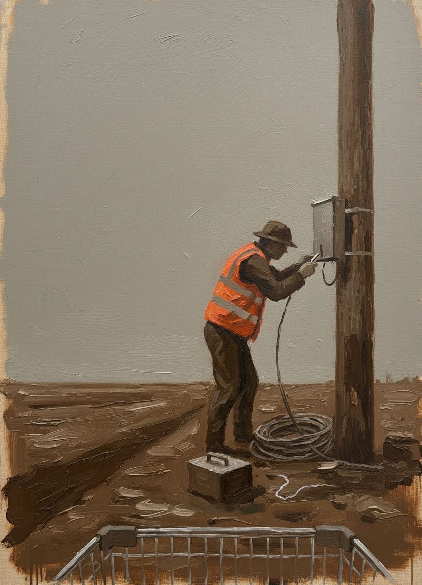 The Orange Vest and the Gray Sky — Saskia Vandenberg · MODULAR one-of-a-kind original