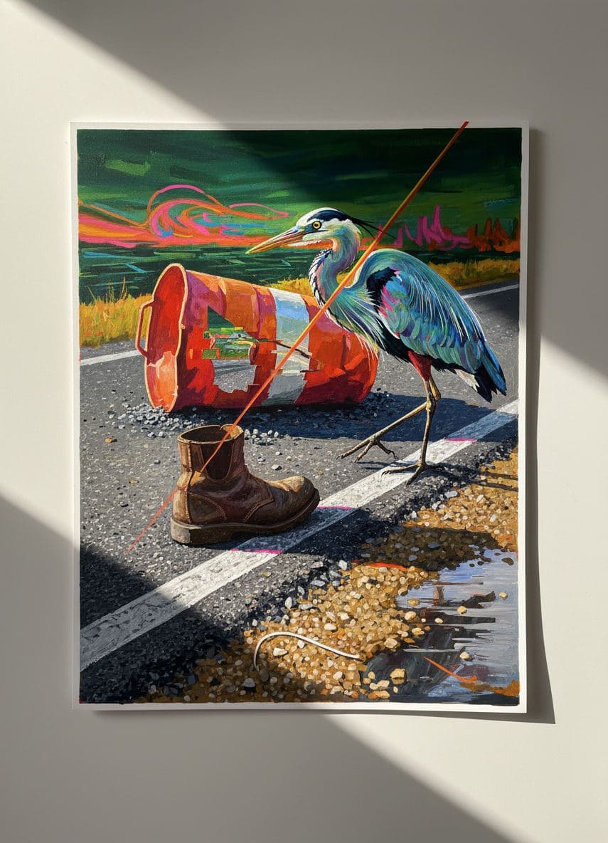 The Startled Blue Heron — Stefan Tannhäuser · MODULAR one-of-a-kind original